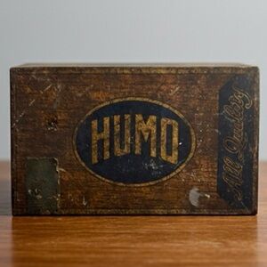 Vintage Humo Wooden Box with Gold and Black Design